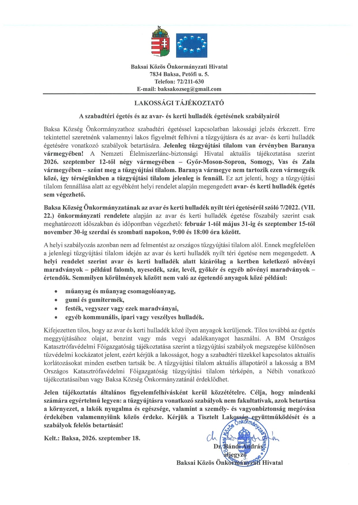 A szabadtéri égetés és az avar- és kerti hulladék égetése